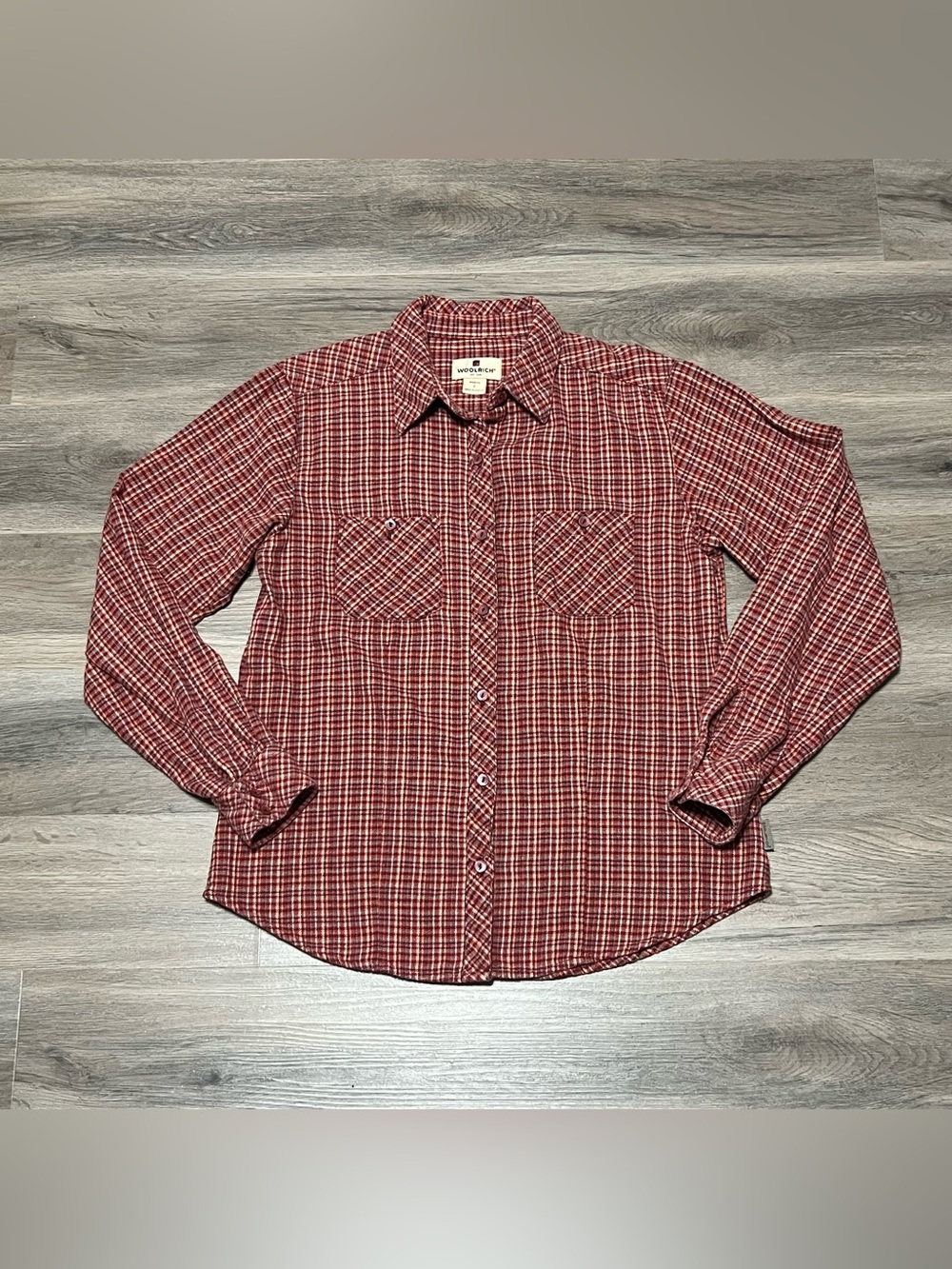 Woolrich Women's Small Button Up Shirt Red Plaid 100% Cotton Flannel Workwear